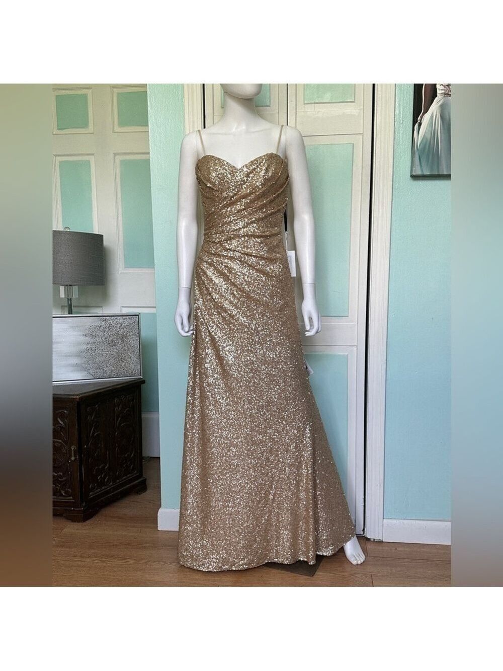 Size 10 Sorella Vita Gold Champagne Fitted Sequin bridesmaid prom dress gown